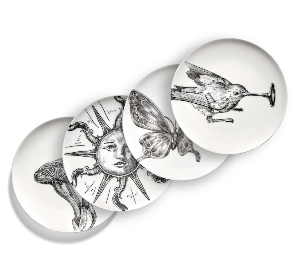 Bread plate set/4 white - black Unity